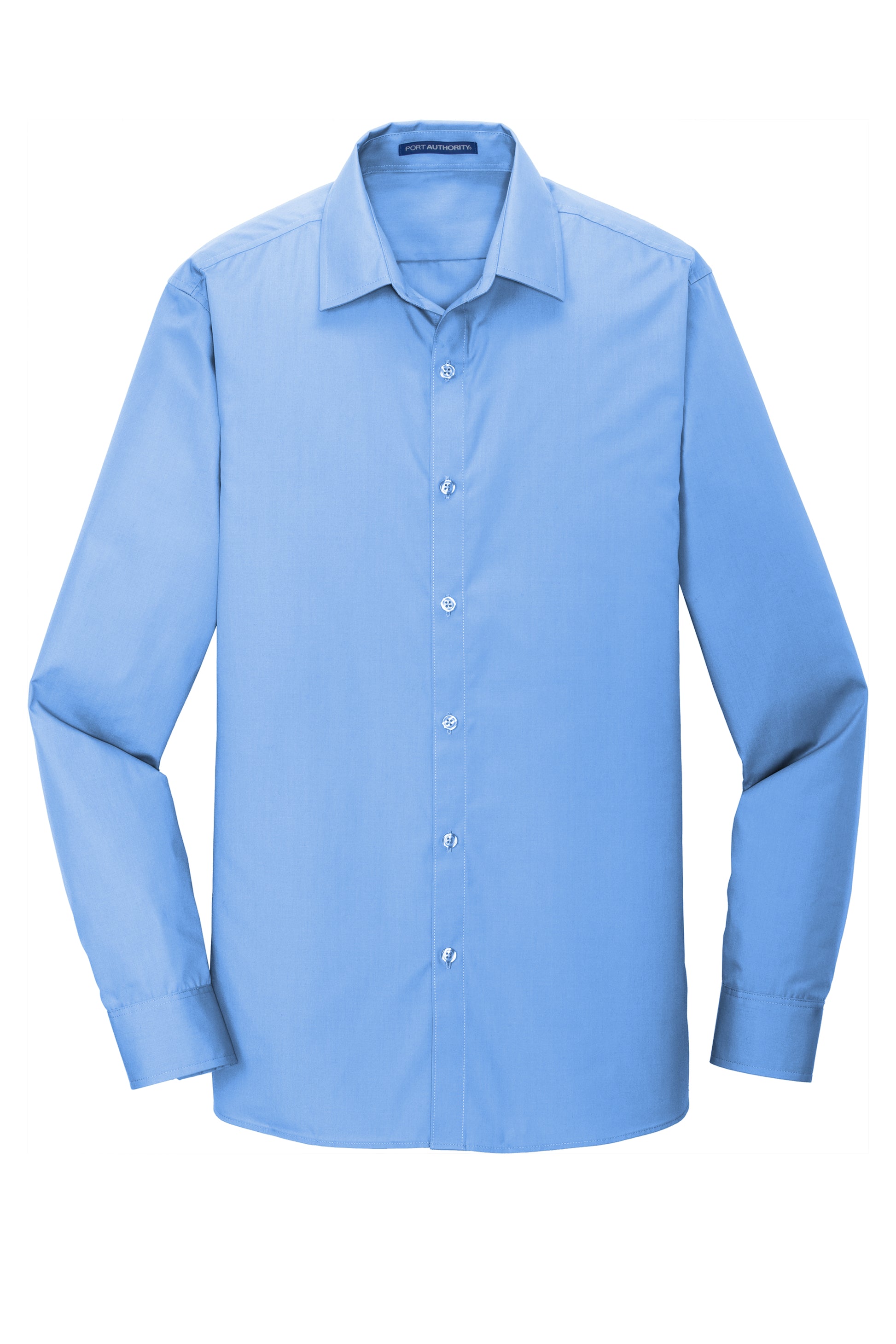 port authority slim fit long sleeve carefree poplin shirt carolina blue