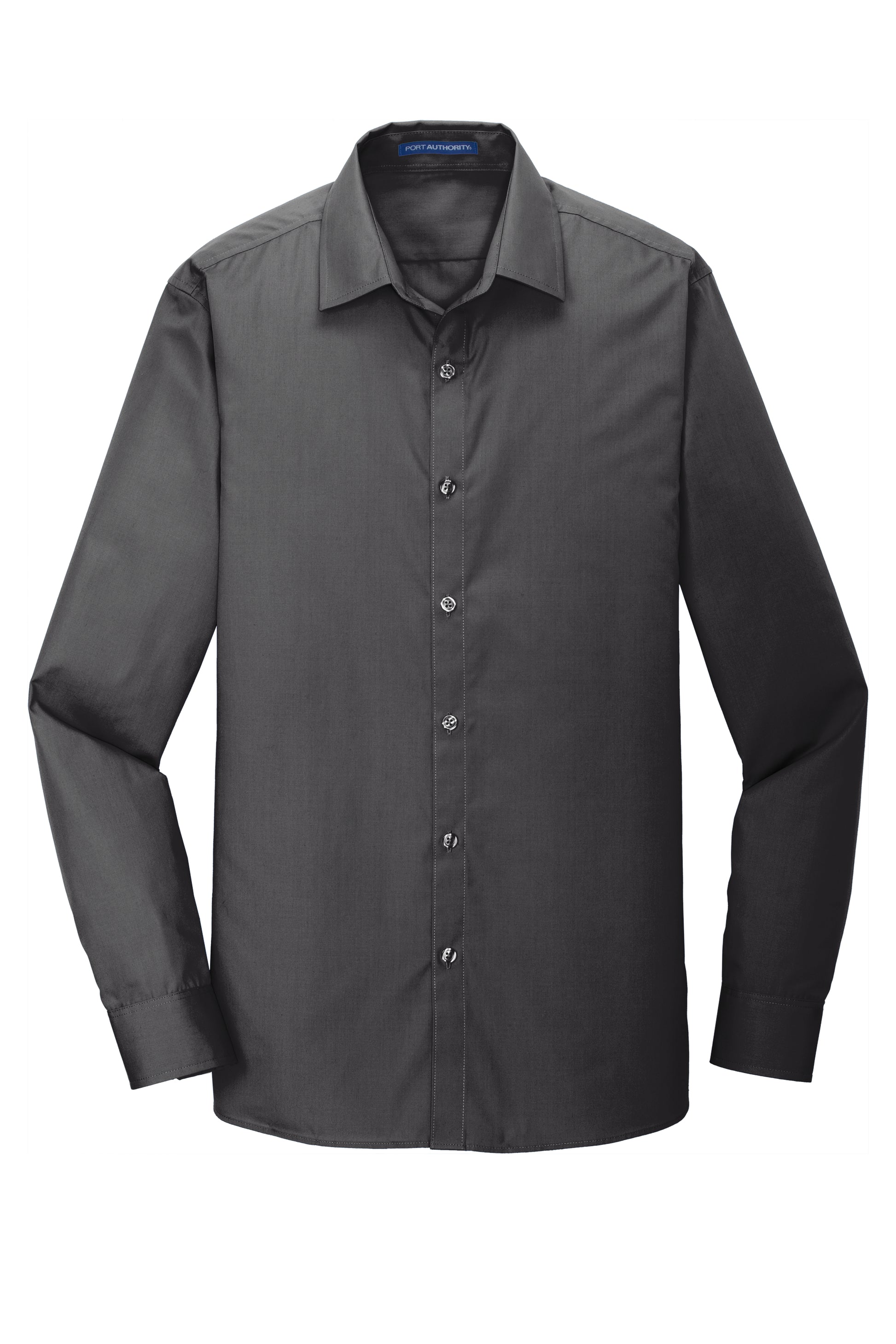 port authority slim fit long sleeve carefree poplin shirt graphite grey