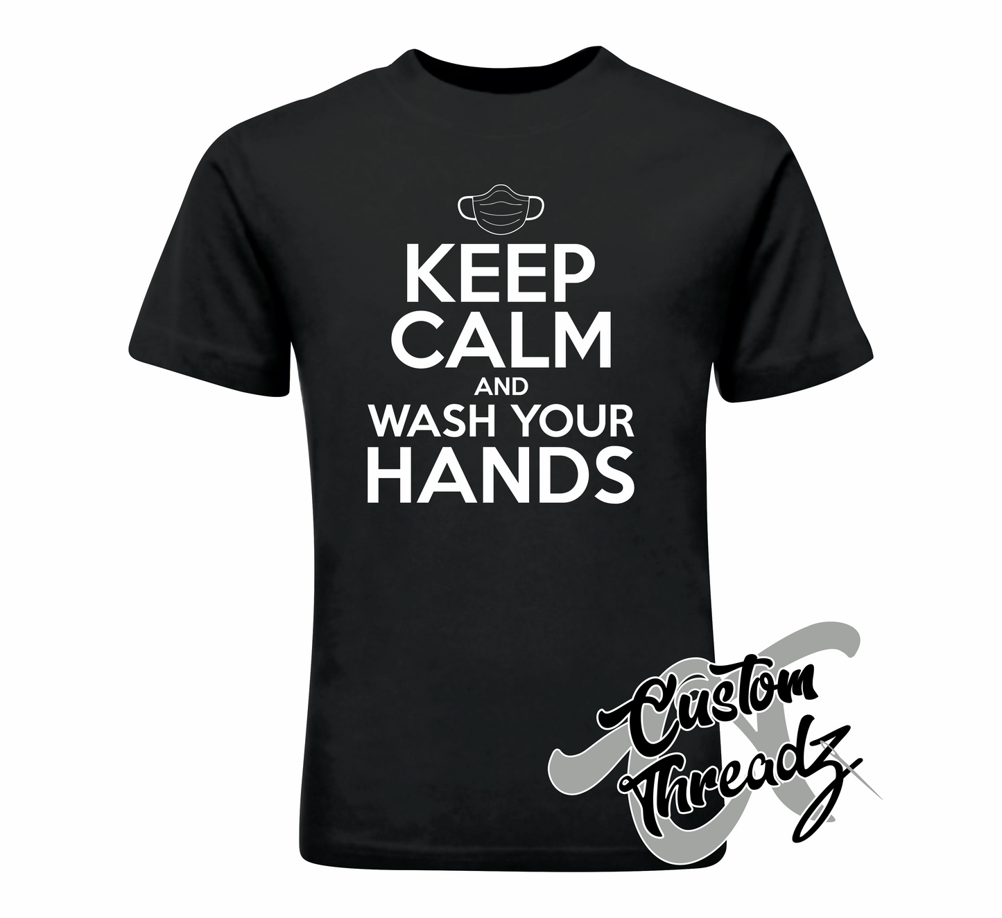 black tee with keep calm and wash your hands DTG printed design
