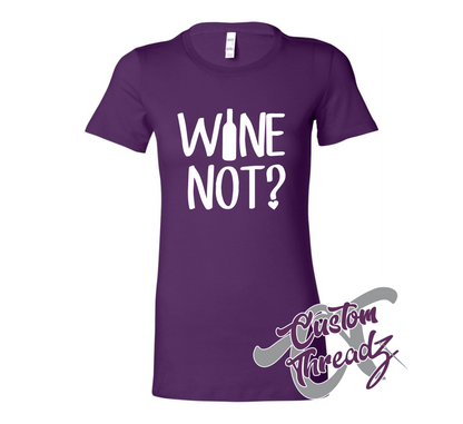 purple womens tee with wine not DTG printed design