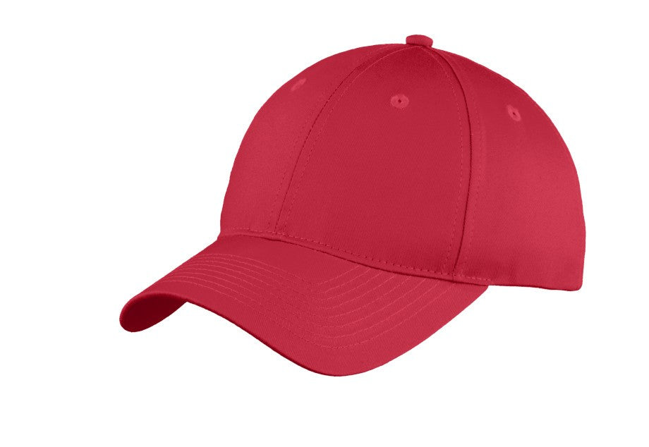 port & company youth six panel unstructured twill cap red