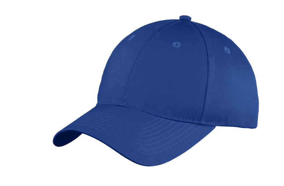port & company youth six panel unstructured twill cap royal blue
