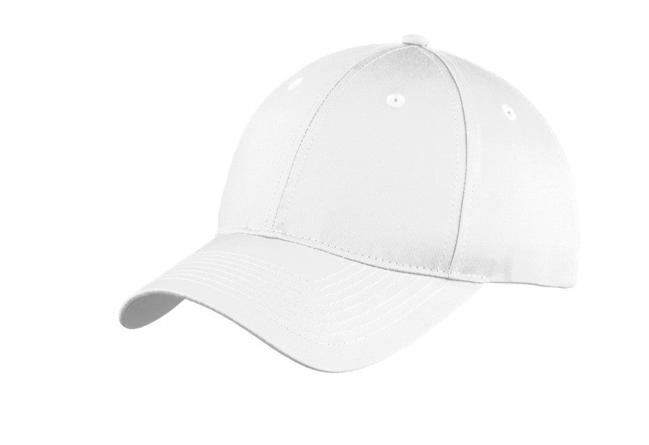 port & company youth six panel unstructured twill cap white