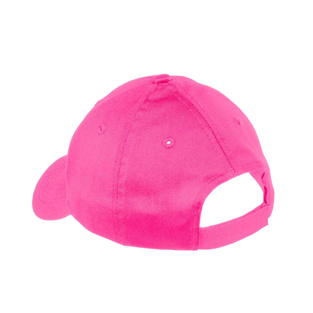 port & company youth six panel twill cap back neon pink