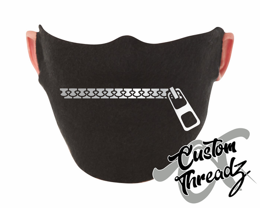 black face mask zipper zip it shut DTG printed design
