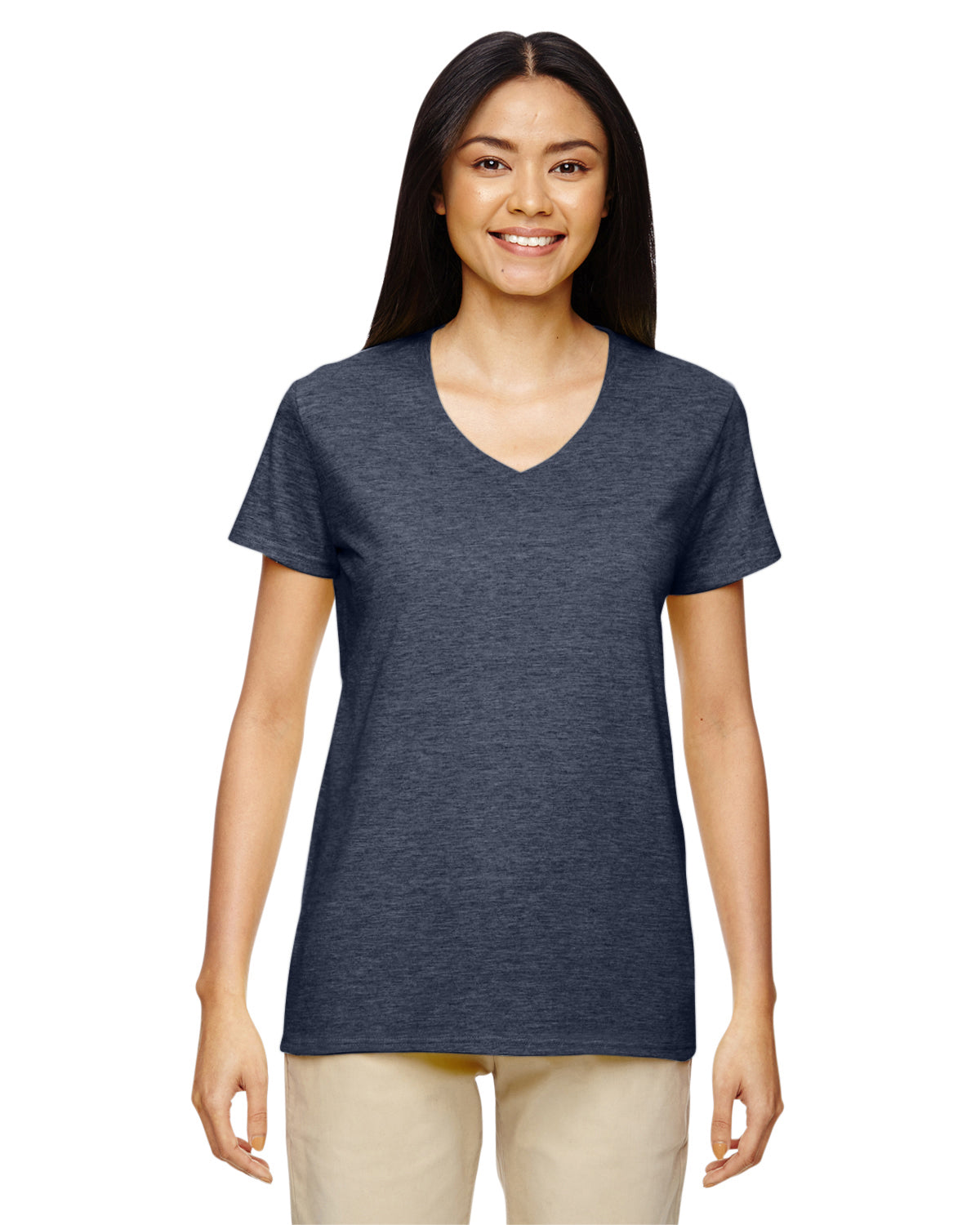 gildan womens classic heavy cotton v-neck tee heather navy