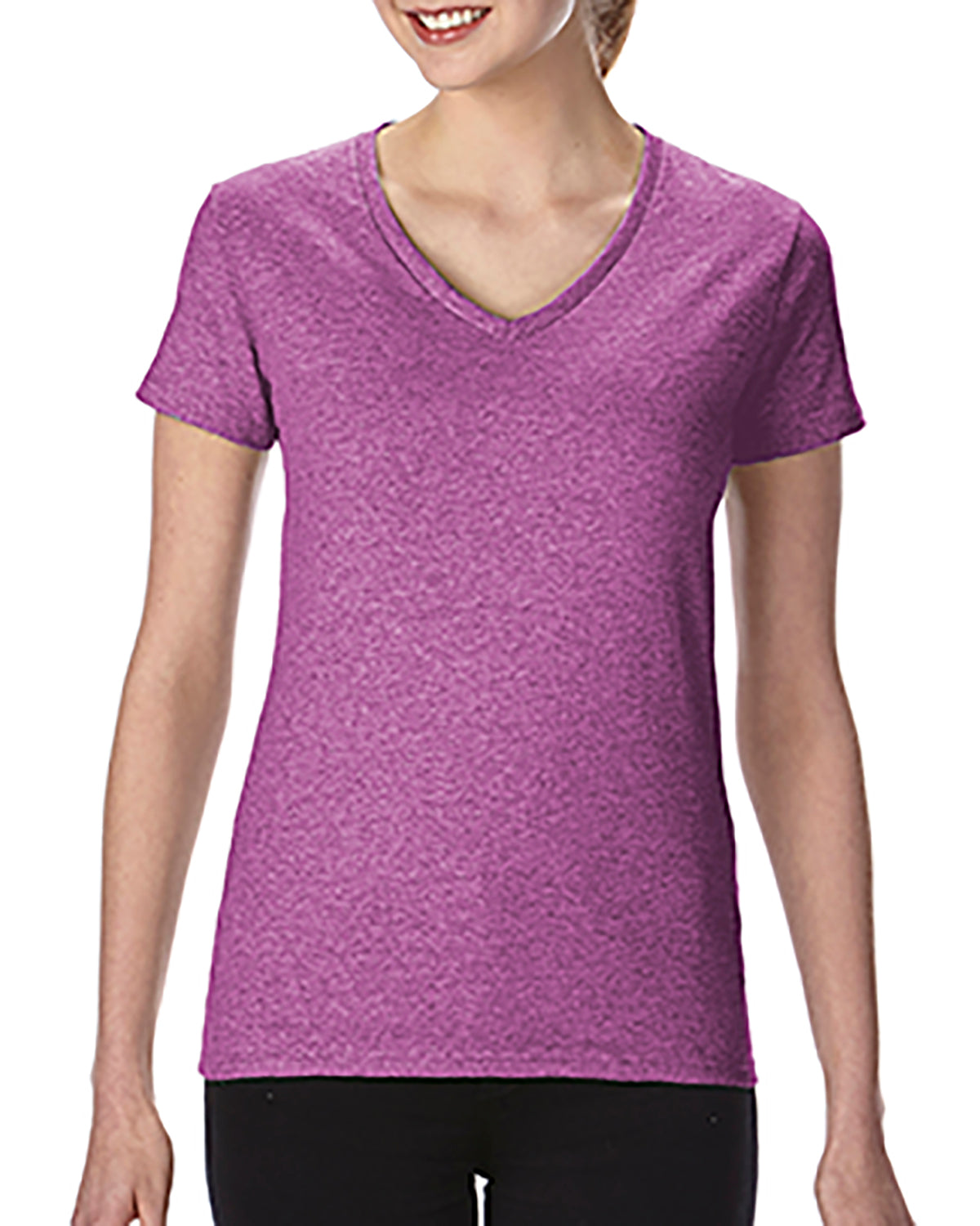gildan womens classic heavy cotton v-neck tee heather radiant orchid