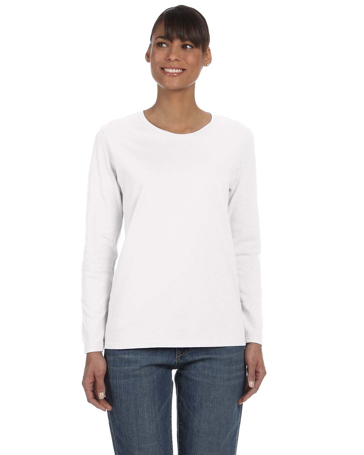 gildan womens classic heavy cotton long sleeve tee white