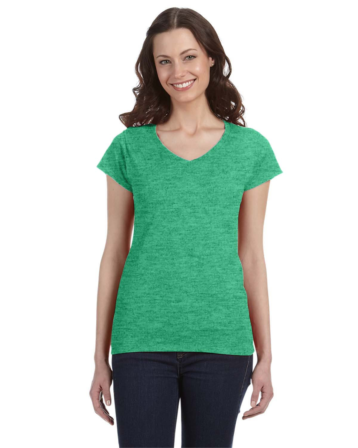 gildan womens softstyle v-neck tee heather irish green