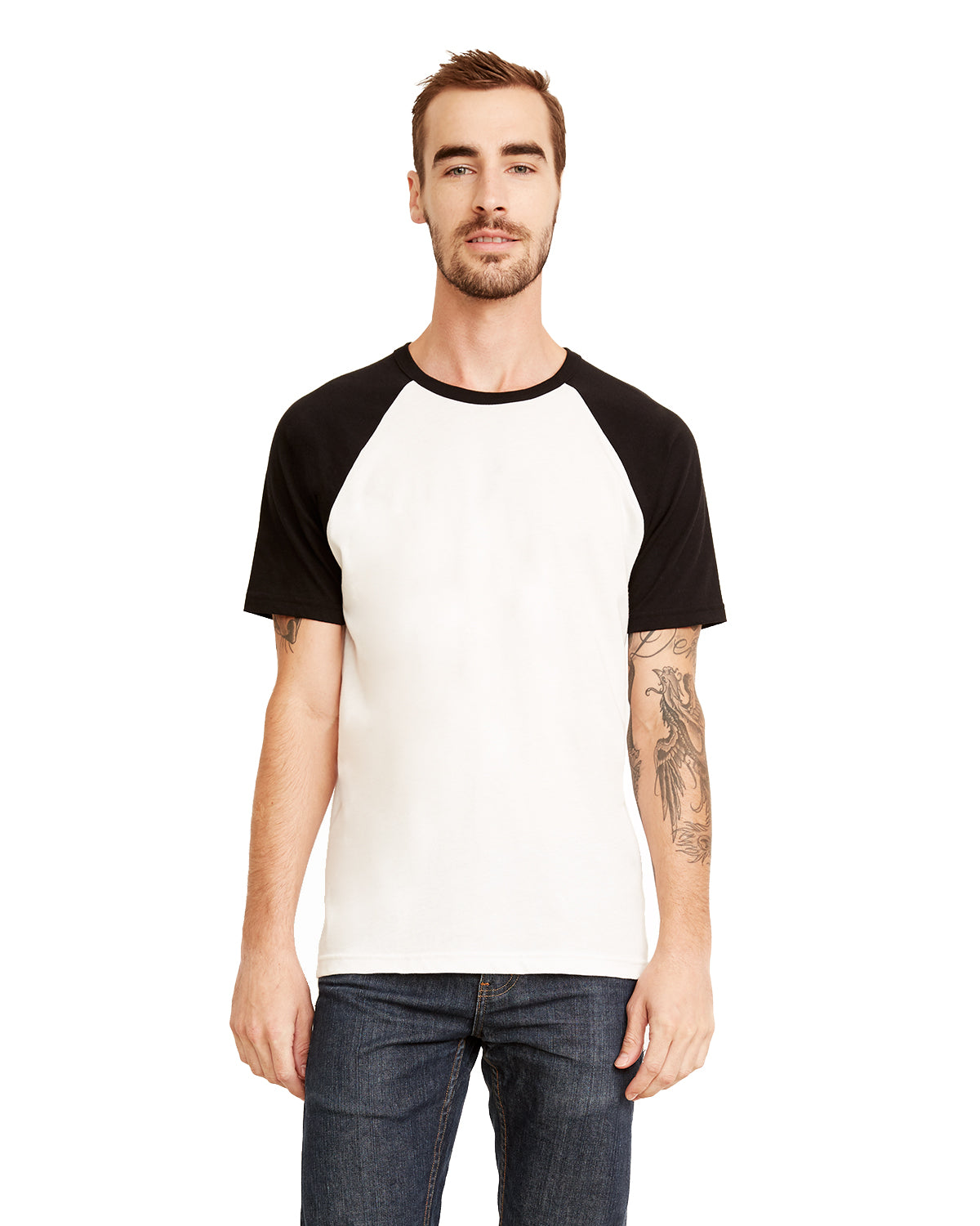 next level unisex raglan tee black white