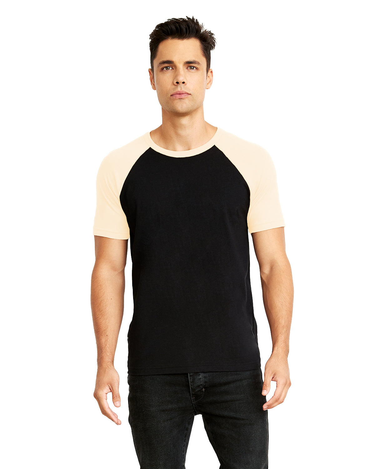 next level unisex raglan tee natural black