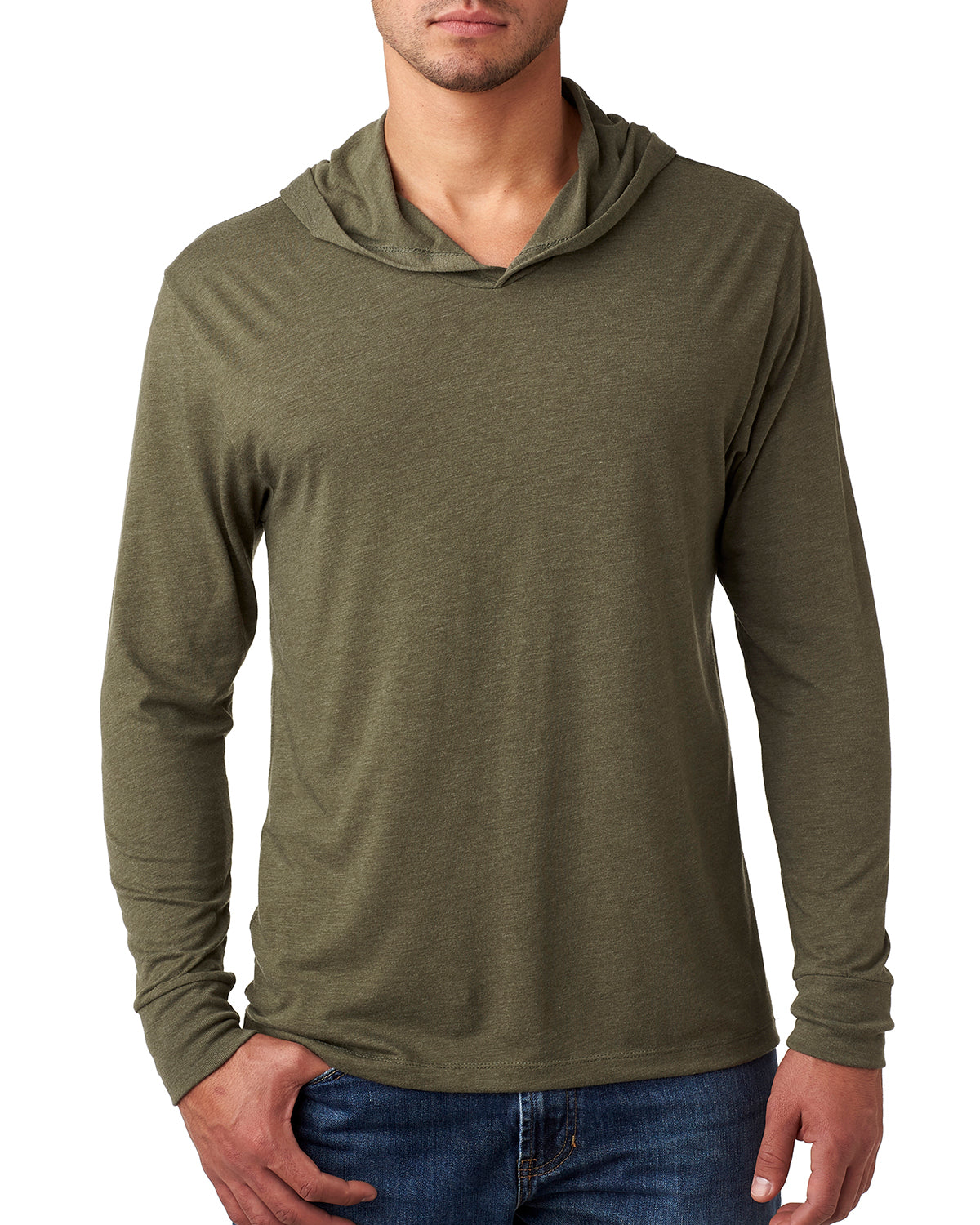 next level long sleeve hoodie military green
